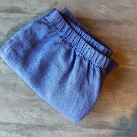 FLAX Linen Wide Leg Cropped Pants Blue Purple Elastic Waist Women's Size S - Picture 2 of 9